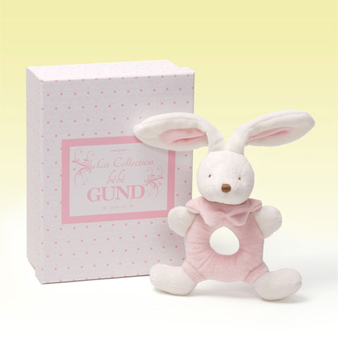 GUND La bébé Pink Bunny Rattle - Click Image to Close