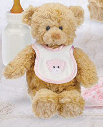 Gund Puddin™ Bib Bear Rattle Pink - Click Image to Close