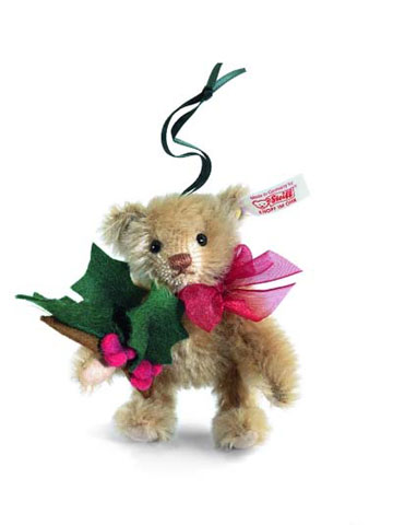 STEIFF Ornament Teddy Bear With Holly - Click Image to Close